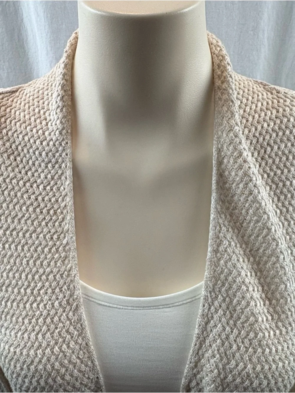 Joie Open-Front Cream Basketweave Knit Cardigan with Front Pockets L - Picture 7 of 10